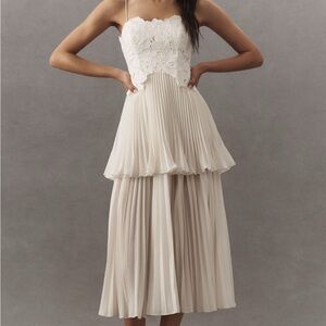 AMUR Cream Floral Lace Midi Dress